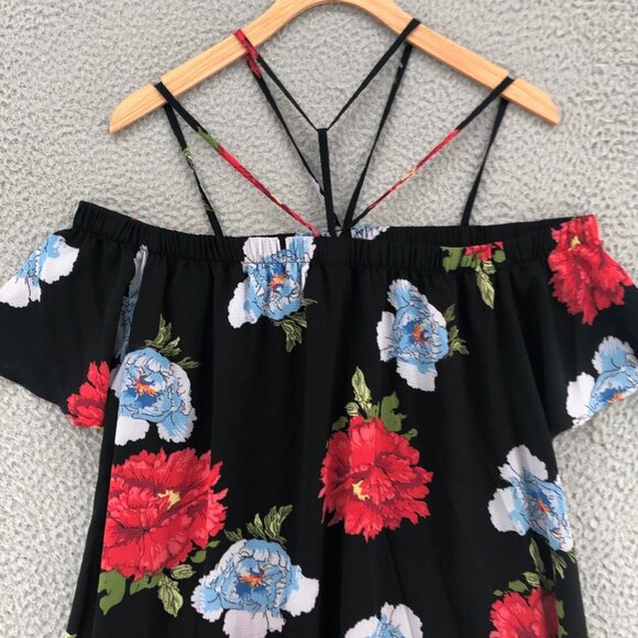 Jodifl Dress Womens Large Red Multi Floral Tent Swing Mini Off Shoulder Strappy - Picture 2 of 10